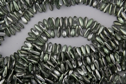 3x10mm Czech Dagger Glass Beads - Pale Peridot Half Silver Coat
