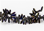 3x10mm Czech Dagger Glass Beads - Jet Black Full Azuro