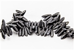 3x10mm Czech Dagger Glass Beads - Etched Jet Black Hematite Metallic