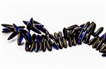 3x10mm Czech Dagger Glass Beads - Jet Black Full Azuro Matte