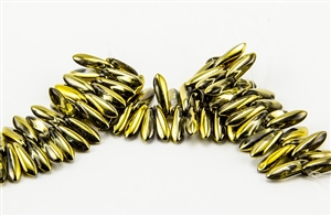 3x10mm Czech Dagger Glass Beads - Crystal Amber/Gold