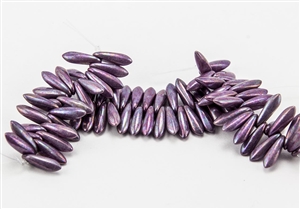 3x10mm Czech Dagger Glass Beads - Purple Oil Spill Luster