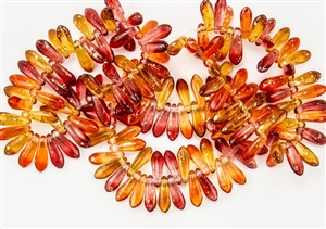 3x10mm Czech Dagger Glass Beads - Mango Tango Gold Speckled Mix