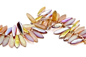 5x15mm Czech Dagger Pressed Glass Beads - Etched Crystal Brown Rainbow