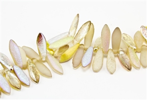 5x15mm Czech Dagger Pressed Glass Beads - Etched Crystal Lemon Rainbow