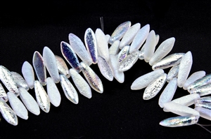 5x15mm Czech Dagger Pressed Glass Beads - Etched Crystal AB