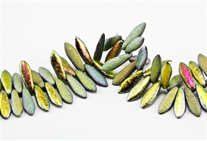 5x15mm Czech Dagger Pressed Glass Beads - Etched Crystal Full Vitrail