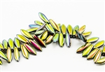 5x15mm 2-Hole Czech Dagger Pressed Glass Beads - Crystal Full Vitrail