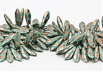 5x15mm Czech Dagger Pressed Glass Beads - Turquoise Copper Peacock