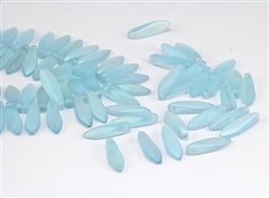 5x15mm Czech Dagger Pressed Glass Beads - Aqua AB Matte