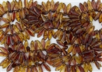 5x15mm Czech Dagger Pressed Glass Beads - Amber Crystal Picasso