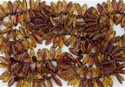 5x15mm Czech Dagger Pressed Glass Beads - Amber Crystal Picasso