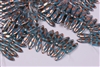 5x15mm Czech Dagger Pressed Glass Beads - Opal Aqua Copper Dots Peacock
