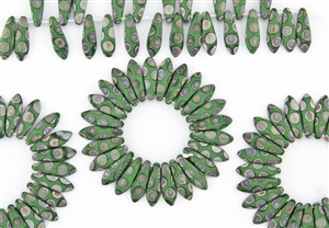 5x15mm Czech Dagger Pressed Glass Beads - Opaque Green Matte Peacock