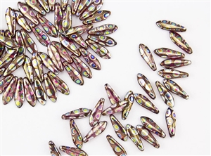 5x15mm Czech Dagger Pressed Glass Beads - Pink Opal Peacock