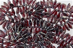 5x15mm Czech Dagger Pressed Glass Beads - Transparent Ruby Red Picasso