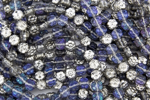 7x4mm Flower Czech Glass Beads - Silver Blue Crystal