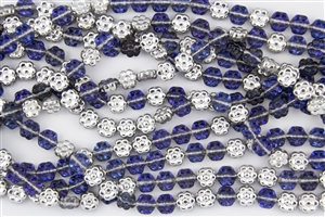 8x4mm Flower Czech Glass Beads - Silver Blue Crystal