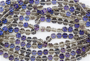 8x4mm Flower Czech Glass Beads - Smoky Grey Blue Iris Luster