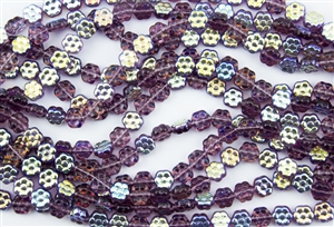8x4mm Flower Czech Glass Beads - Transparent Purple Amethyst AB
