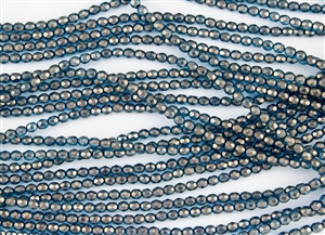 3mm Firepolish Czech Glass Beads - Azurite Blue Halo