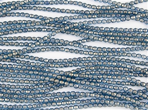 3mm Firepolish Czech Glass Beads - Shadows Blue Halo
