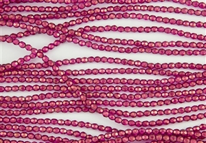 3mm Firepolish Czech Glass Beads - Candy Pink Halo
