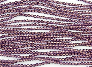 3mm Firepolish Czech Glass Beads - Regal Purple Halo