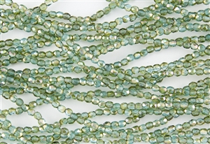 3mm Firepolish Czech Glass Beads - Aquamarine Celsian