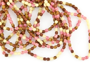 3mm Firepolish Czech Glass Beads - Rose Brown and Ivory Mix