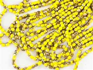 3mm Firepolish Czech Glass Beads - Opaque Yellow Celsian