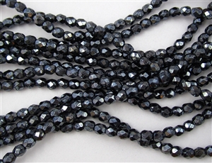 3mm Firepolish Czech Glass Beads - Hematite Metallic