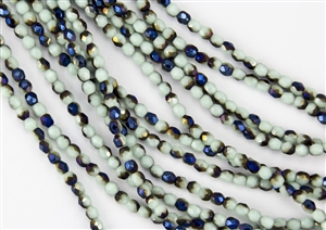 3mm Firepolish Czech Glass Beads - Pale Turquoise Midnight Iris