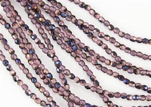 3mm Firepolish Czech Glass Beads - Milky Pink Blue Iris