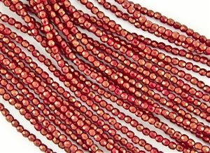 3mm Firepolish Czech Glass Beads - Cardinal Red Halo Ethereal