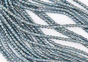 3mm Firepolish Czech Glass Beads - Azurite Blue Halo Ethereal