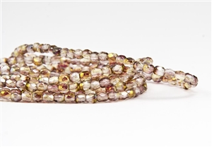 3mm Firepolish Czech Glass Beads - Crystal Pink Gold Topaz Luster