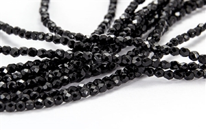 3mm Firepolish Czech Glass Beads - Opaque Jet Black