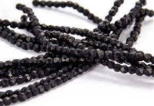 3mm Firepolish Czech Glass Beads - Opaque Jet Black Matte