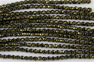 6mm Firepolish Czech Glass Beads - Dark Green Metallic