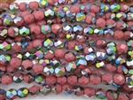 6mm Firepolish Czech Glass Beads - Opaque Pink Vitral