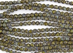 6mm Firepolish Czech Glass Beads - Opaque Olive Picasso