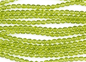 6mm Firepolish Czech Glass Beads - Olivine Transparent