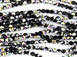 6mm Firepolish Czech Glass Beads - Jet Black Vitral