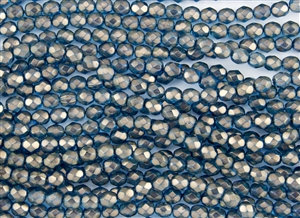 6mm Firepolish Czech Glass Beads - Azurite Blue Halo