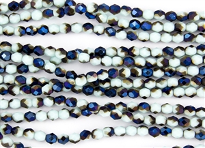 6mm Firepolish Czech Glass Beads - Opaque Pale Turquoise Blue Iris