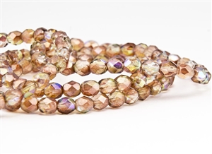 6mm Firepolish Czech Glass Beads - Crystal Pink Copper AB