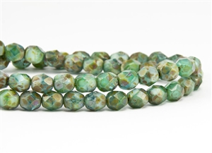 6mm Firepolish Czech Glass Beads - Transparent Turquoise Aqua Swirl Picasso