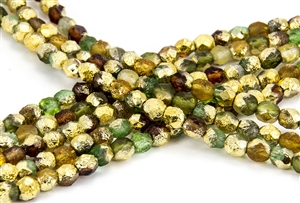 6mm Firepolish Czech Glass Beads - Etched Amber Earthtone Mix