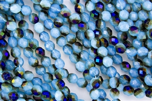 8mm Firepolish Czech Glass Beads - Aqua Opal Azuro Iris Blue